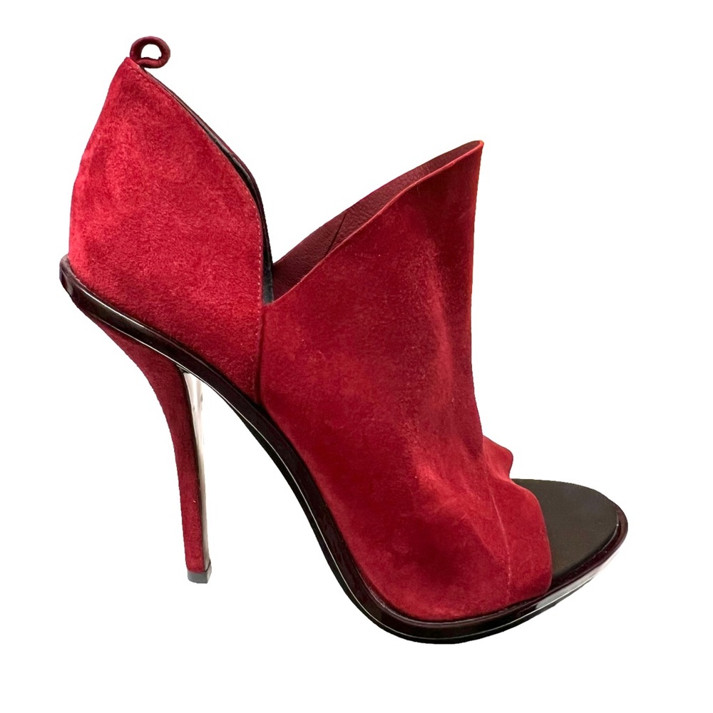 Balenciaga Red Suede High-heel Peep-toe Bootie Pumps